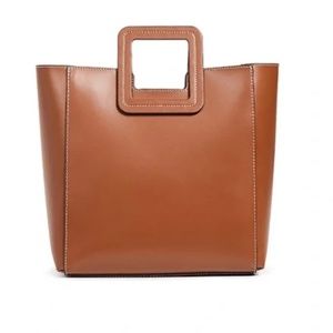 STAUD Leather Shirley Bag in Saddle/Tan